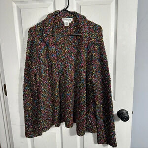 Coldwater Creek loose weave confetti sweater, button front, multicolor. Large.